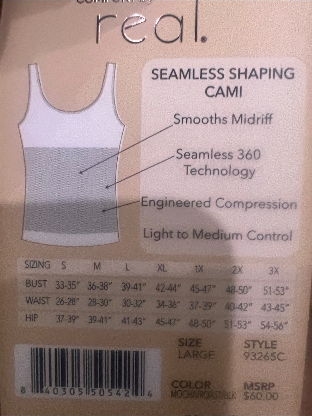 BRAND NEW Comfort by Real 3 Mocha pack Seamless Shaping Cami Tanks Tummy Control - Picture 2 of 3